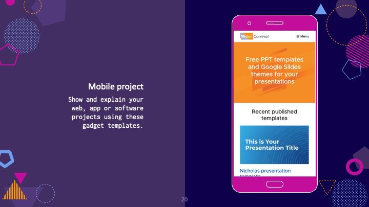 Plantilla para presentación geométrica morada - diapositiva 20