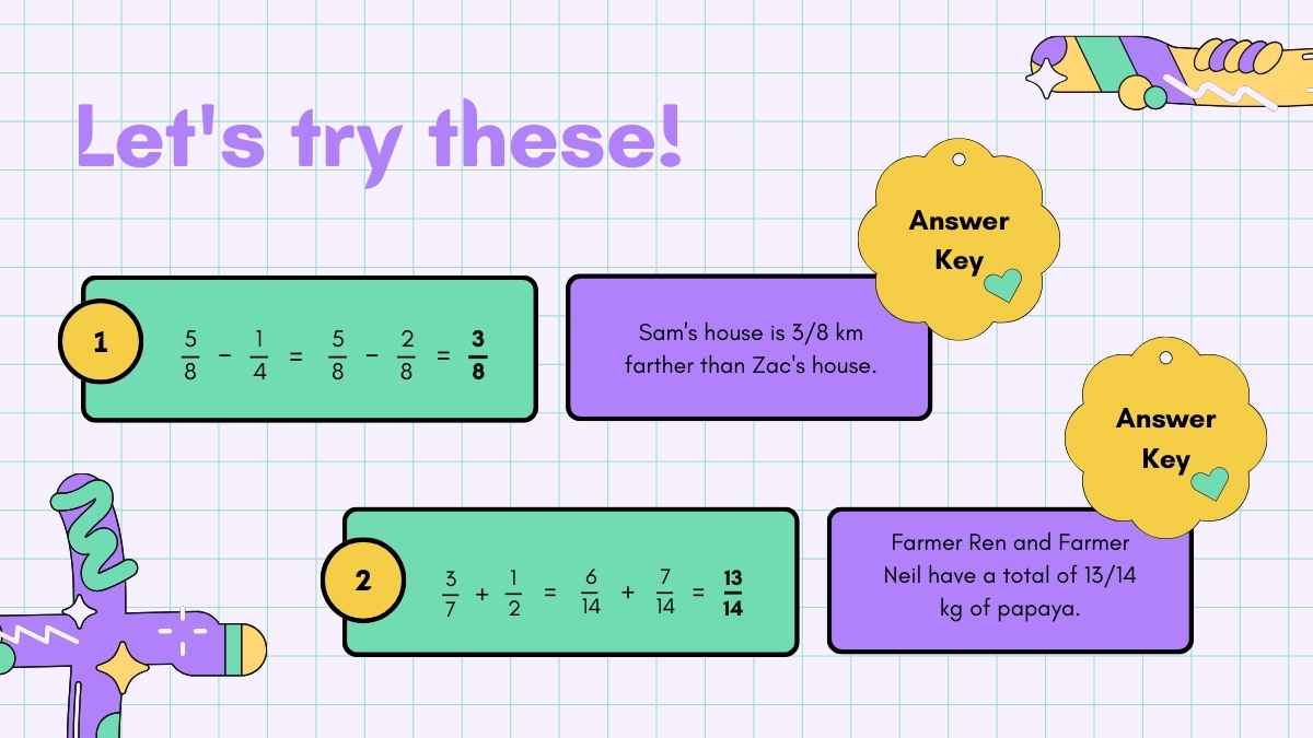 中学校向けのかわいい分数の足し算と引き算レッスン - slide 12