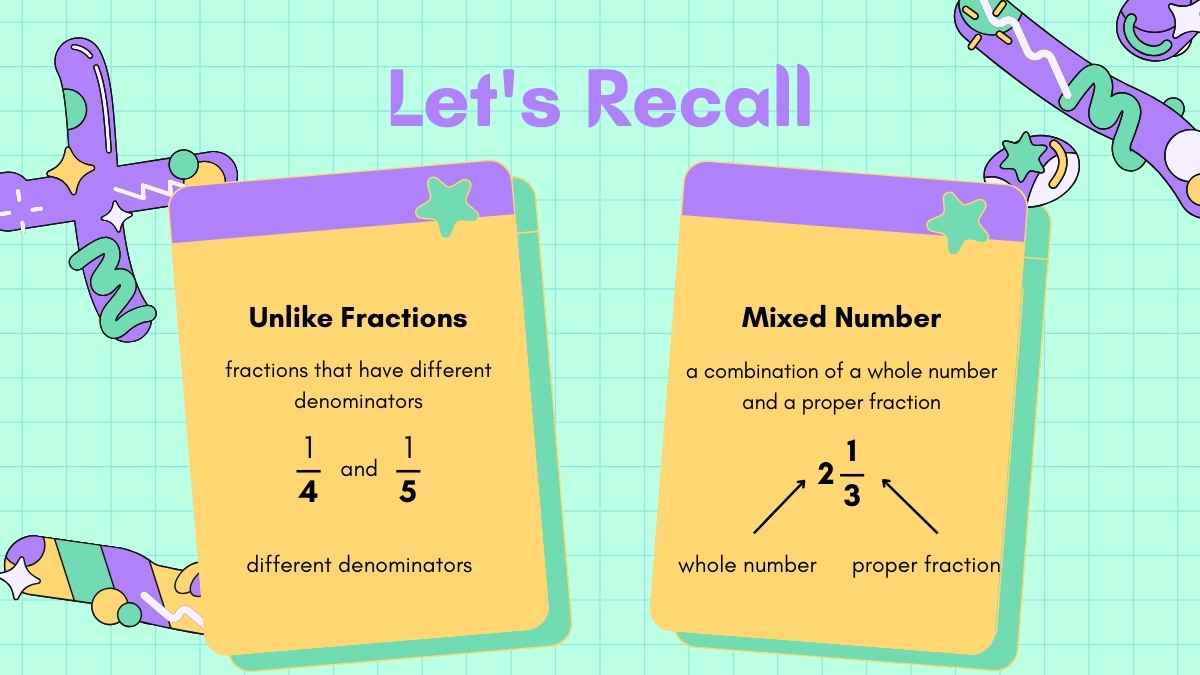 中学校向けのかわいい分数の足し算と引き算レッスン - slide 4