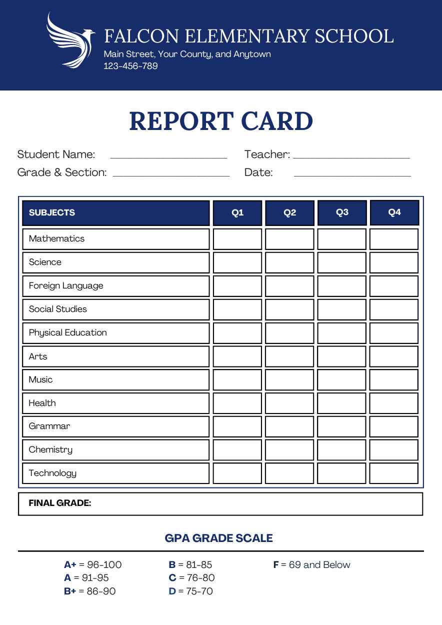 Basic Elementary Report Card - slide 1