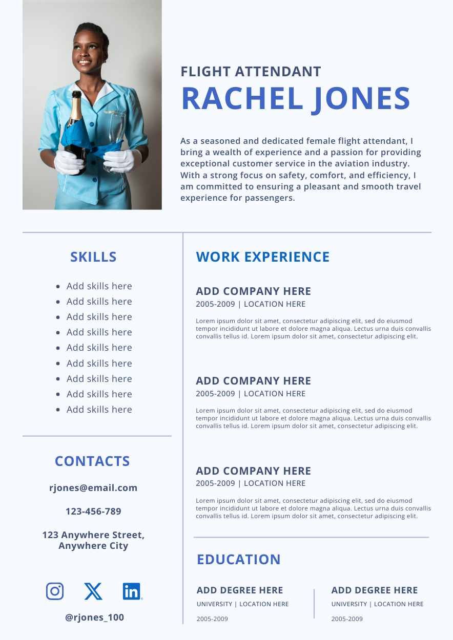 Basic Flight Attendant CV Resume - diapositiva 1