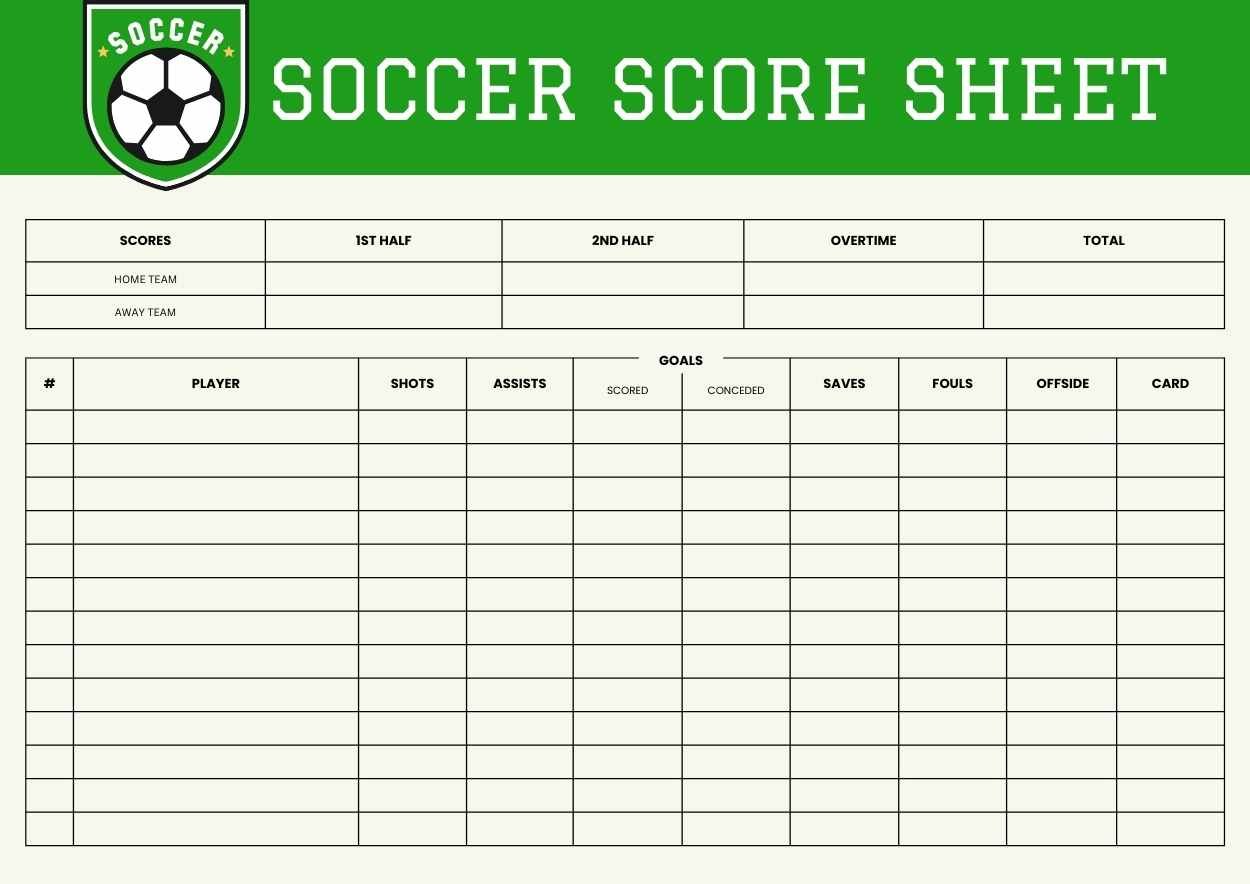 Basic Soccer Score Sheet - slide 1