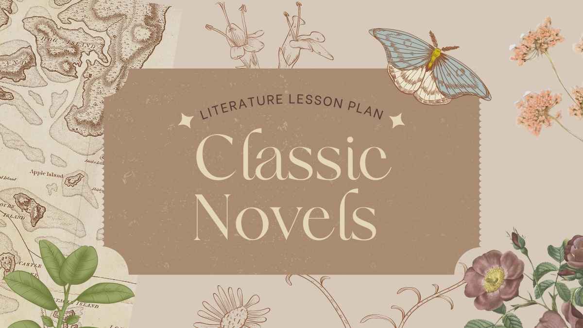 Beige and Brown Vintage Scrapbook Literature Lesson Plan Classic Novels Slides - slide 1