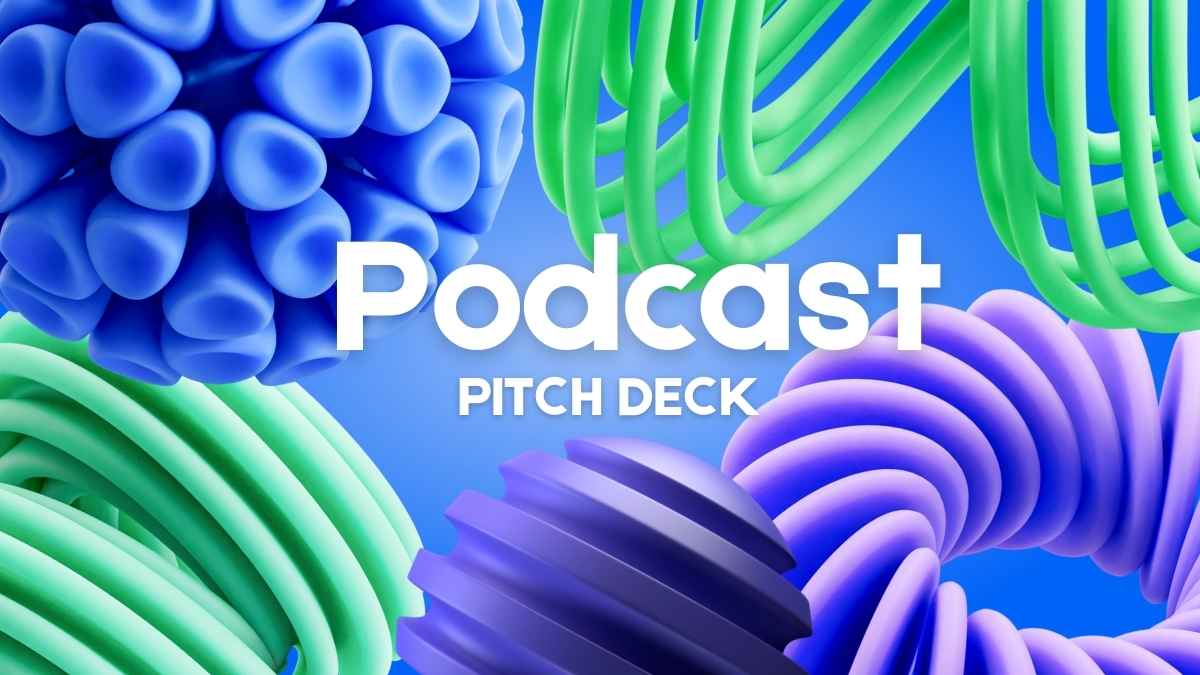 Slide Pitch Deck Podcast 3D Abstrak Biru - slide 1