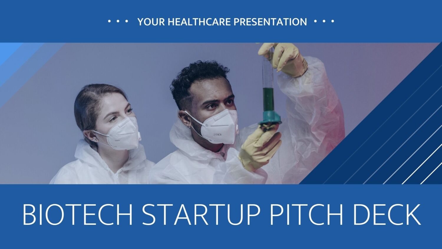 Blue and Navy Modern Biotech Business Startup Pitch Slides - slide 1