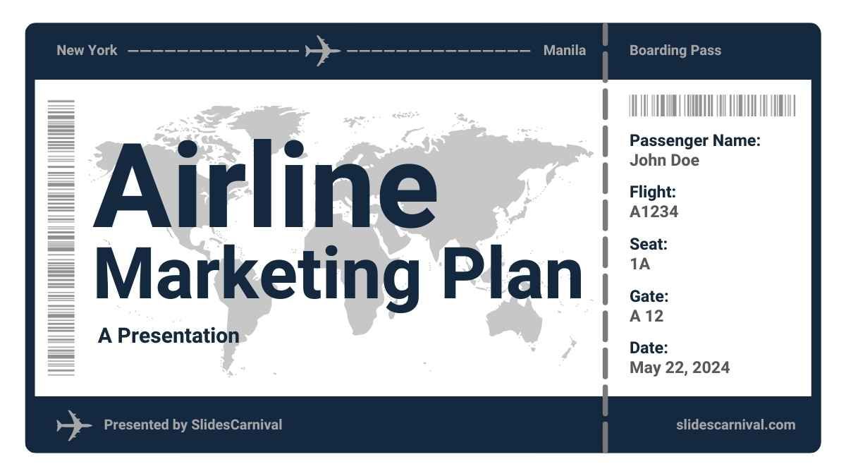 Minimal Boarding Pass Airline Marketing Plan - diapositiva 1