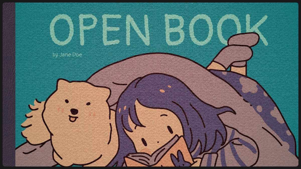 かわいいイラストのオープンブックスライド - slide 1