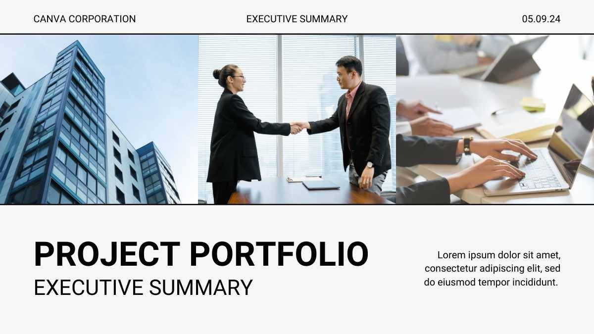 Clean Minimal Project Portfolio Executive Summary Slides - diapositiva 1