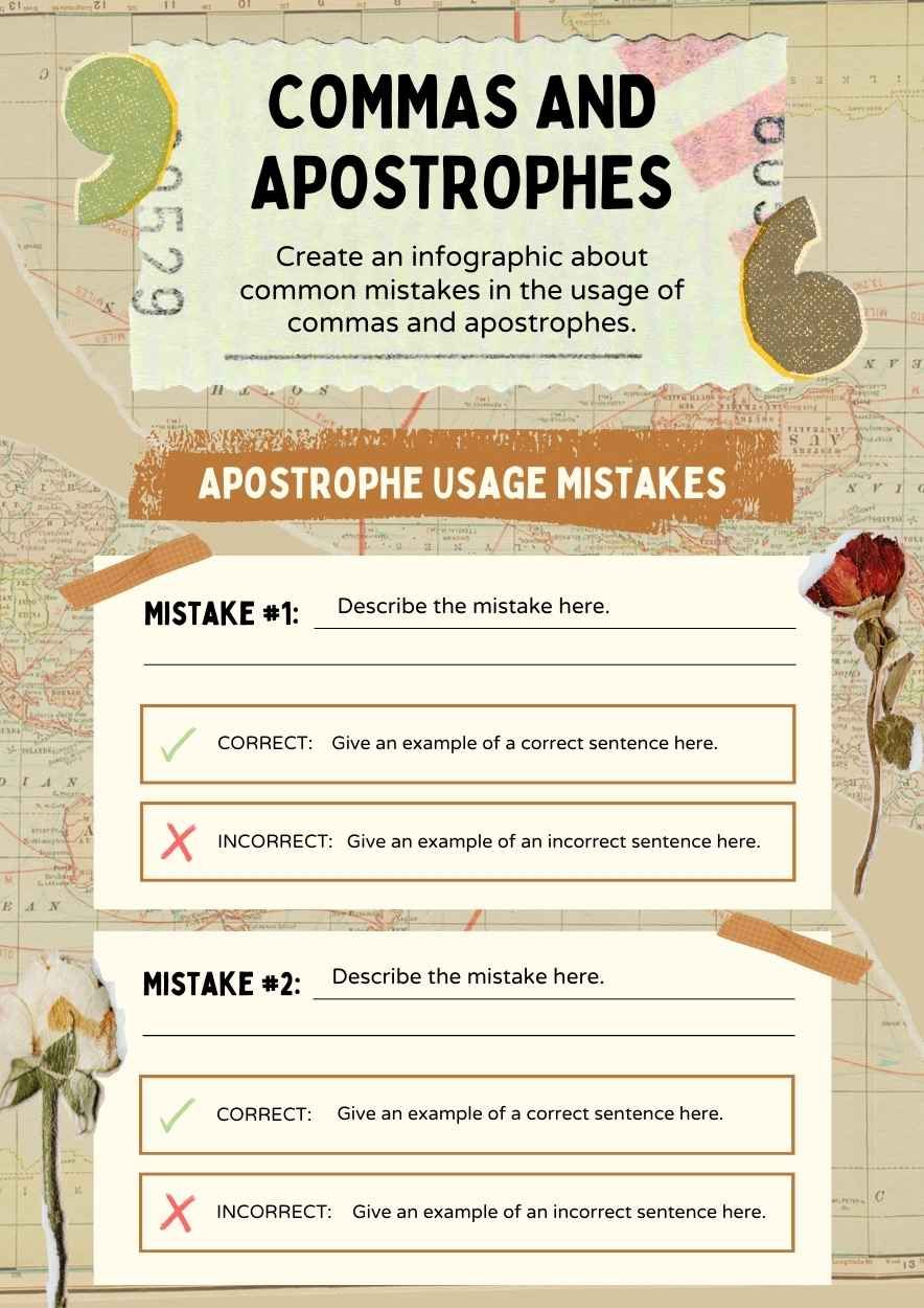 Collage Commas and Apostrophes Worksheet - diapositiva 1