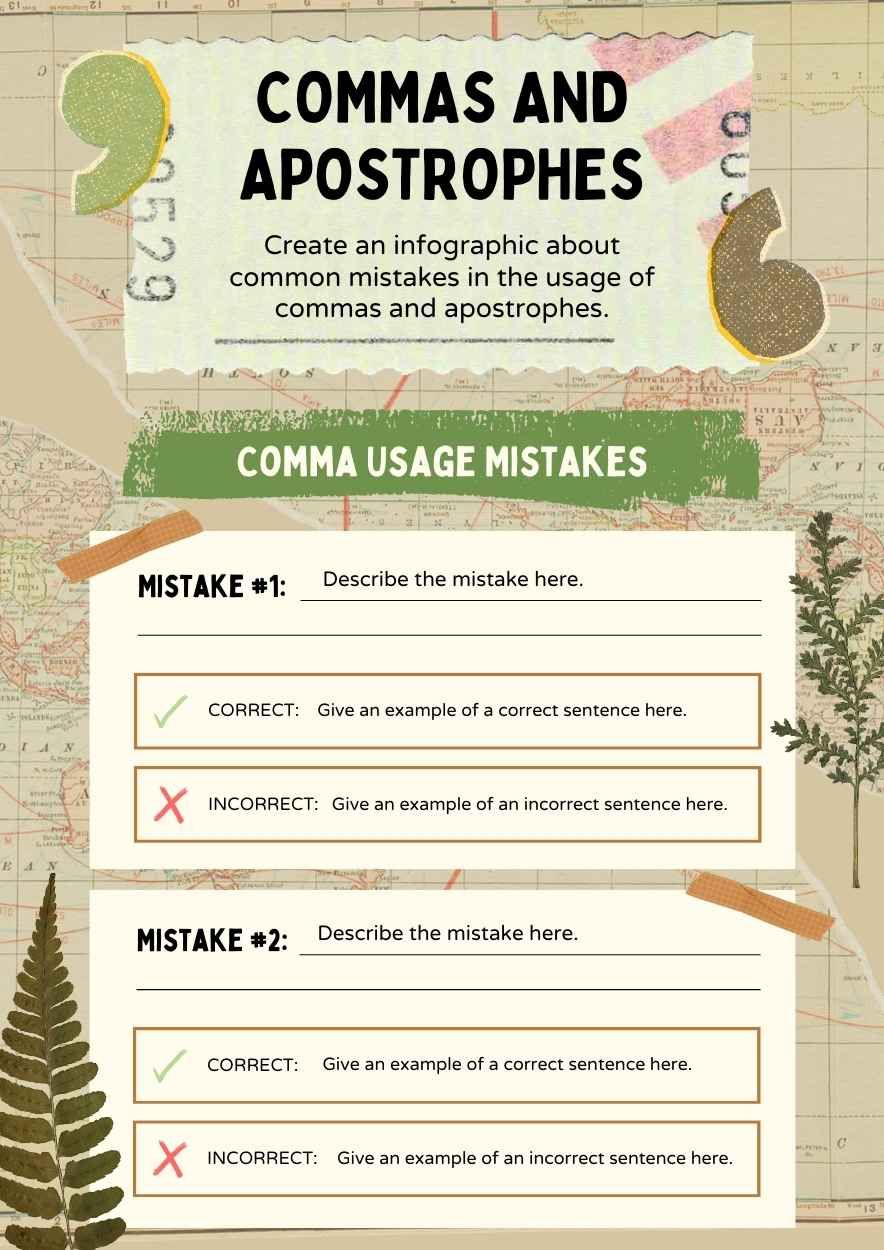 Collage Commas and Apostrophes Worksheet - slide 2