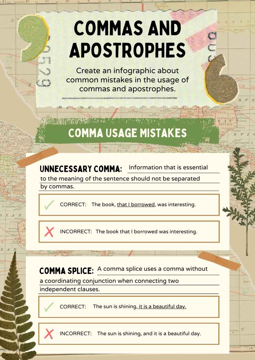 Collage Commas and Apostrophes Worksheet - slide 4