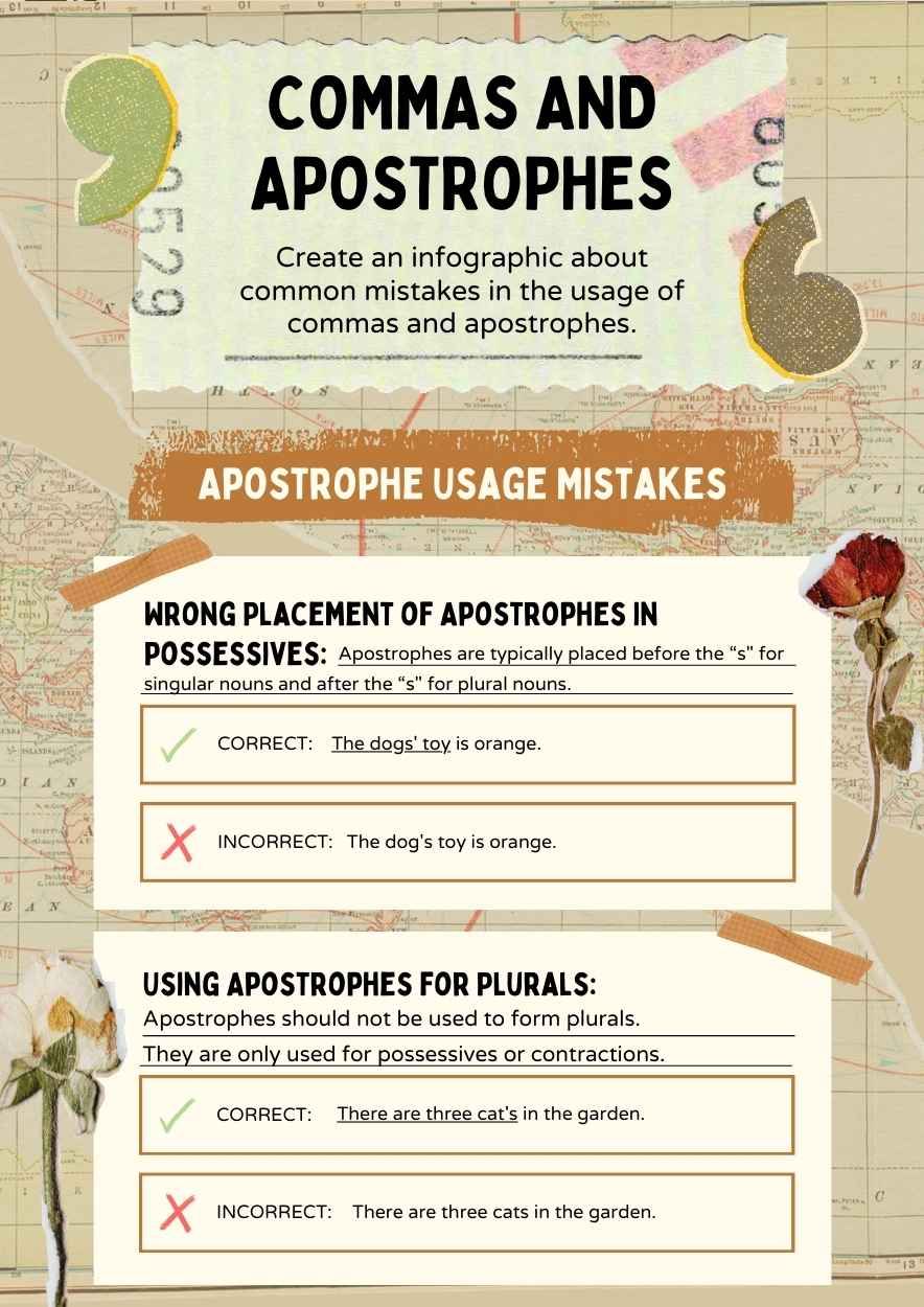 Collage Commas and Apostrophes Worksheet - slide 2