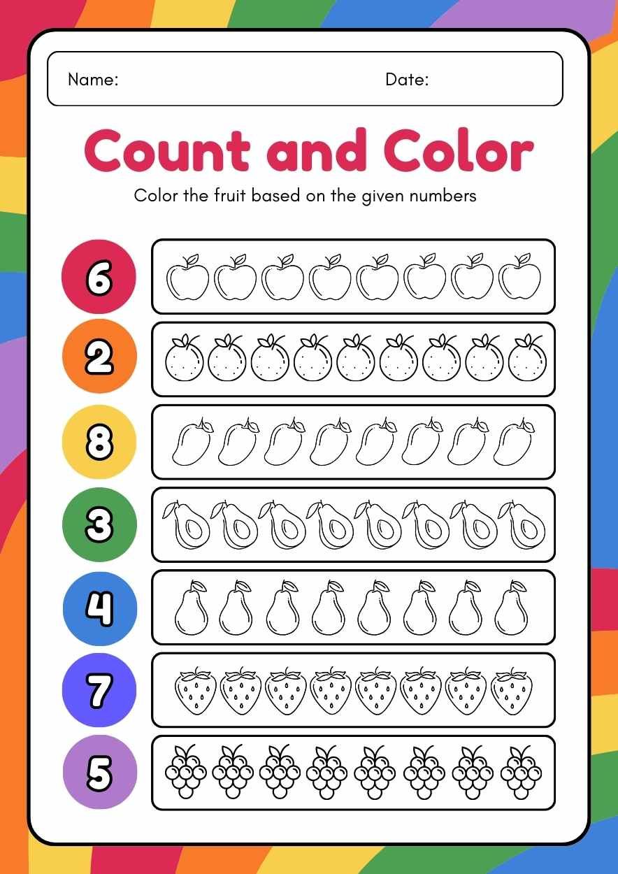 Colorful Count and Color Worksheet - slide 1