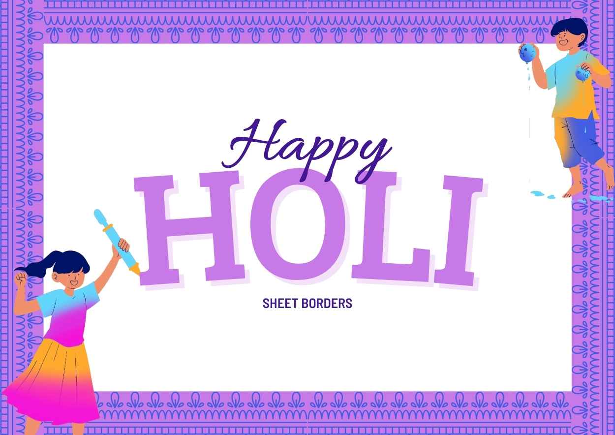 Colorful Happy Holi Worksheet Borders - slide 3