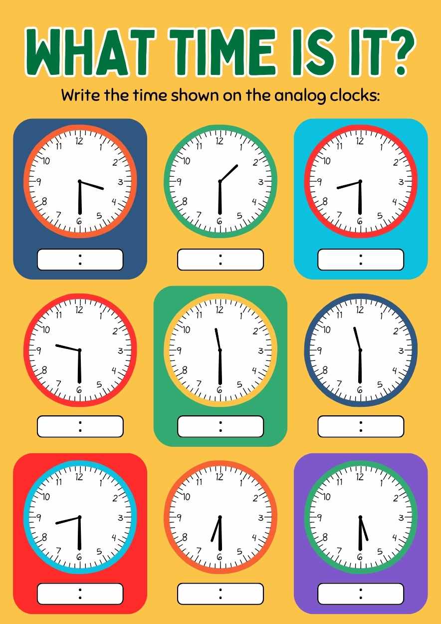 Colorful Telling the Time Worksheet - slide 1