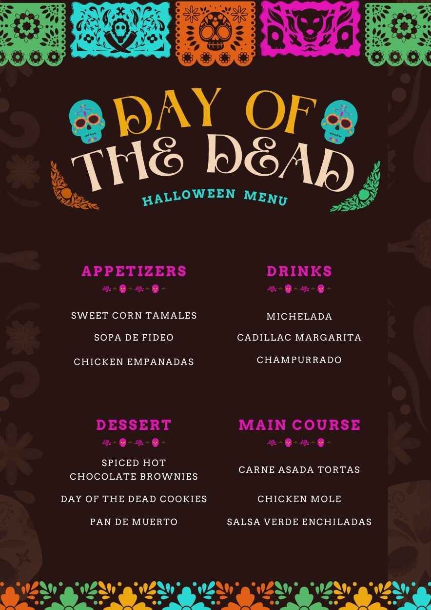 Creative Mexican Day of the Dead Halloween Menu - slide 1