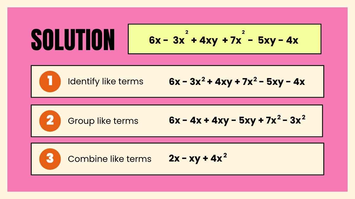 Cute Colorful Combining Like Terms Lesson for Elementary - slide 10