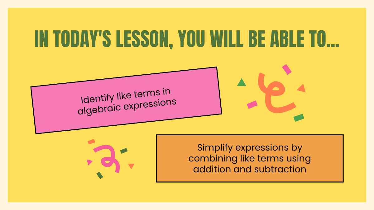 Cute Colorful Combining Like Terms Lesson for Elementary - slide 2