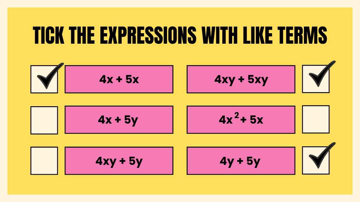 Cute Colorful Combining Like Terms Lesson for Elementary - slide 5