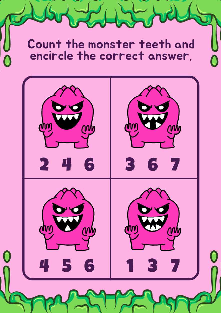 Cute Counting Monster Teeth Worksheet - slide 4