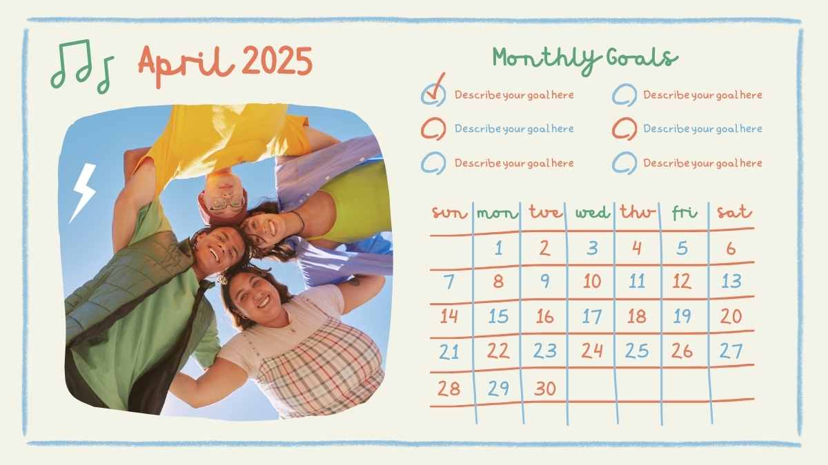 Calendario Fotográfico Adorable con Garabatos 2024 Plantillas - diapositiva 5