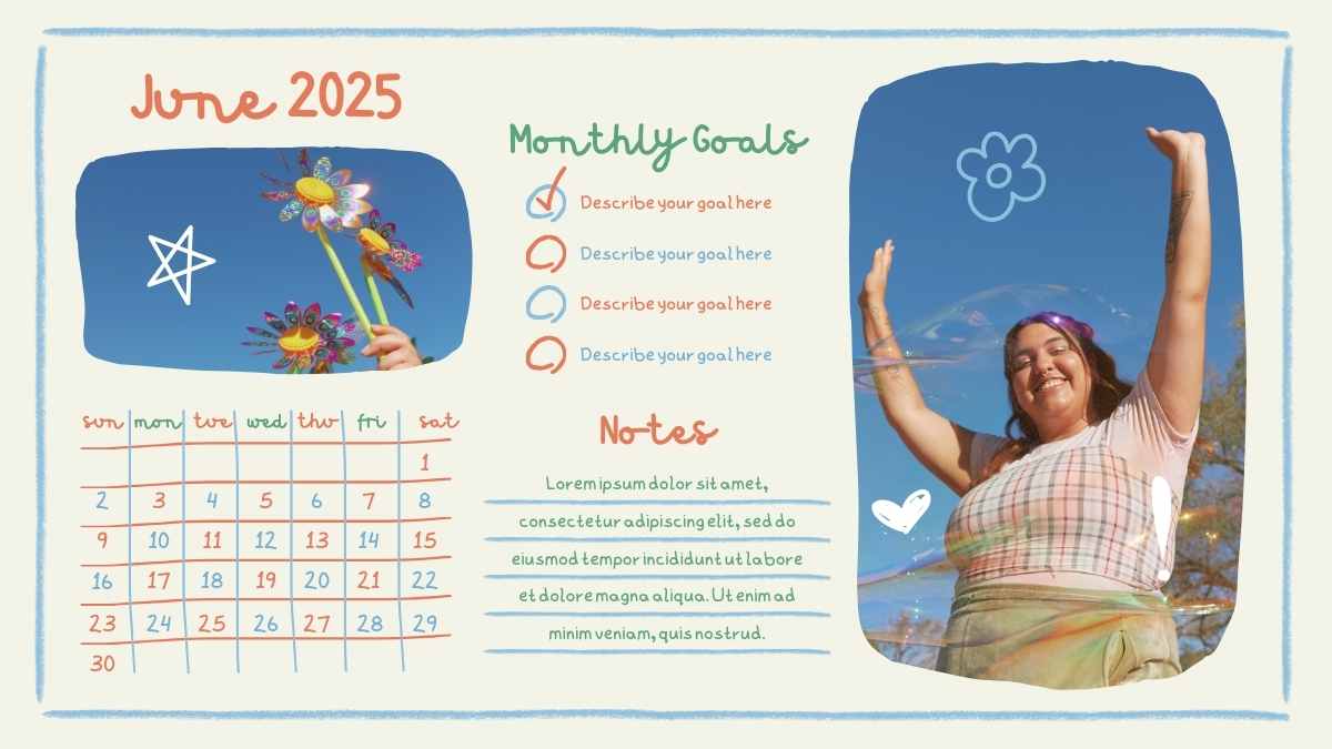 Calendario Fotográfico Adorable con Garabatos 2024 Plantillas - diapositiva 7