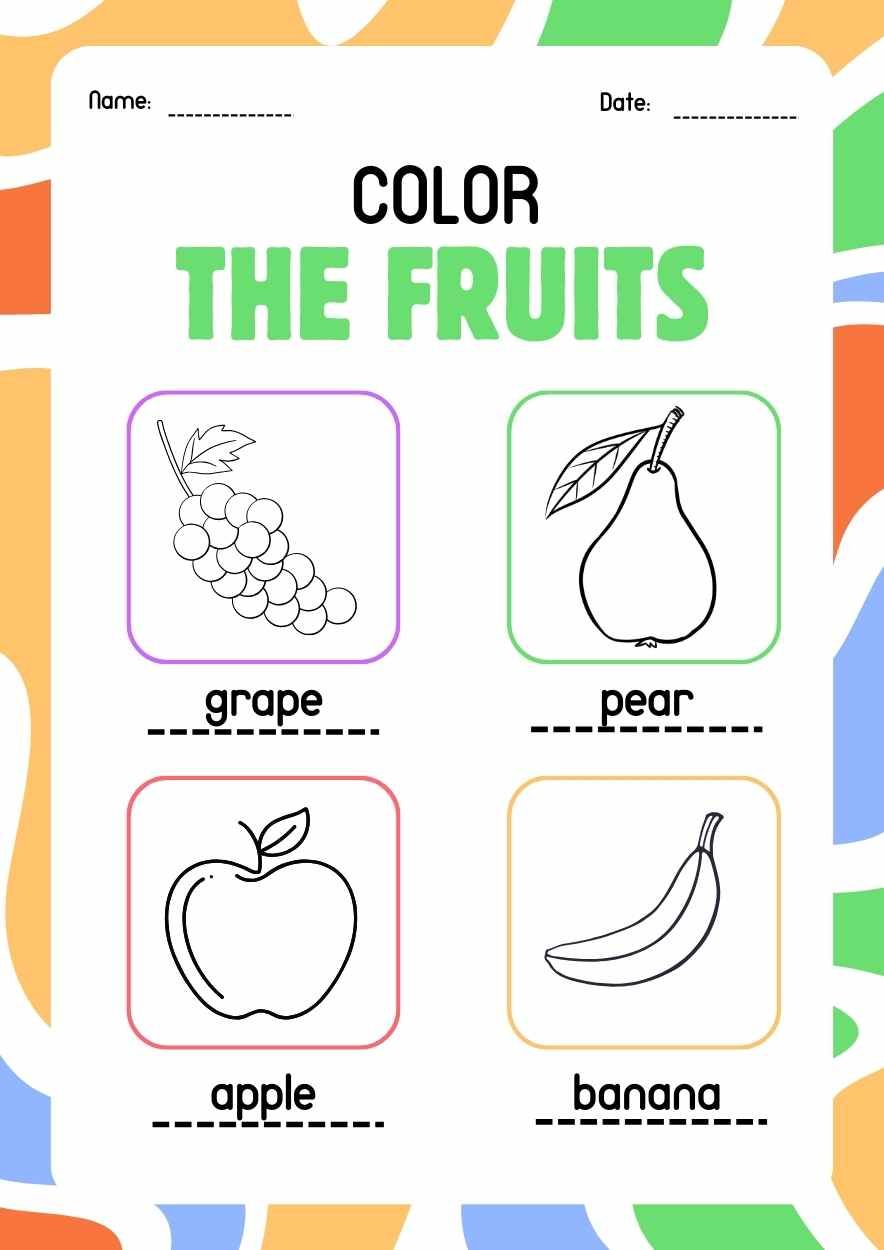 Cute Fruits Coloring Worksheet - diapositiva 2