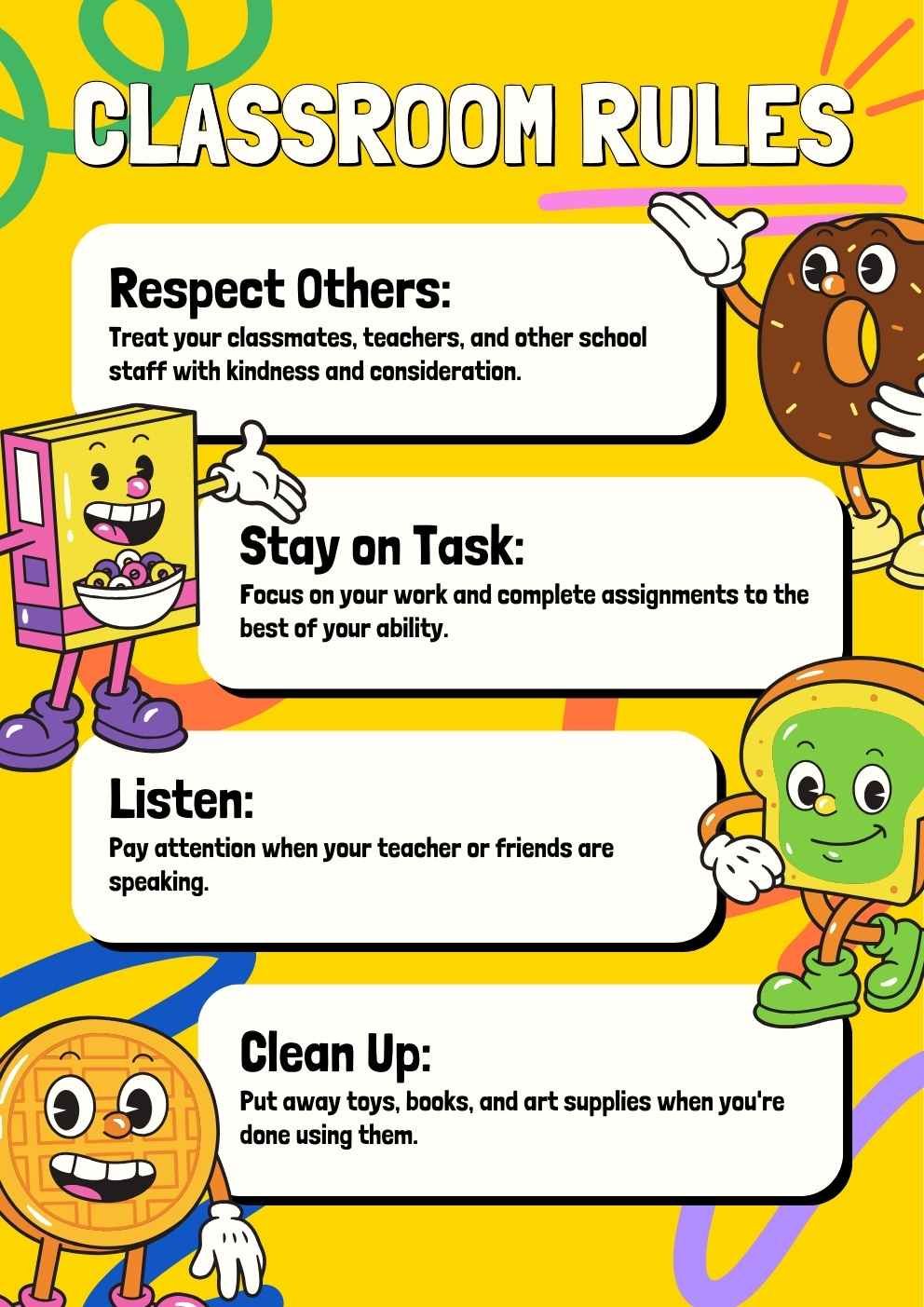 Cute Illustrated Classroom Rules Poster Slides - diapositiva 1