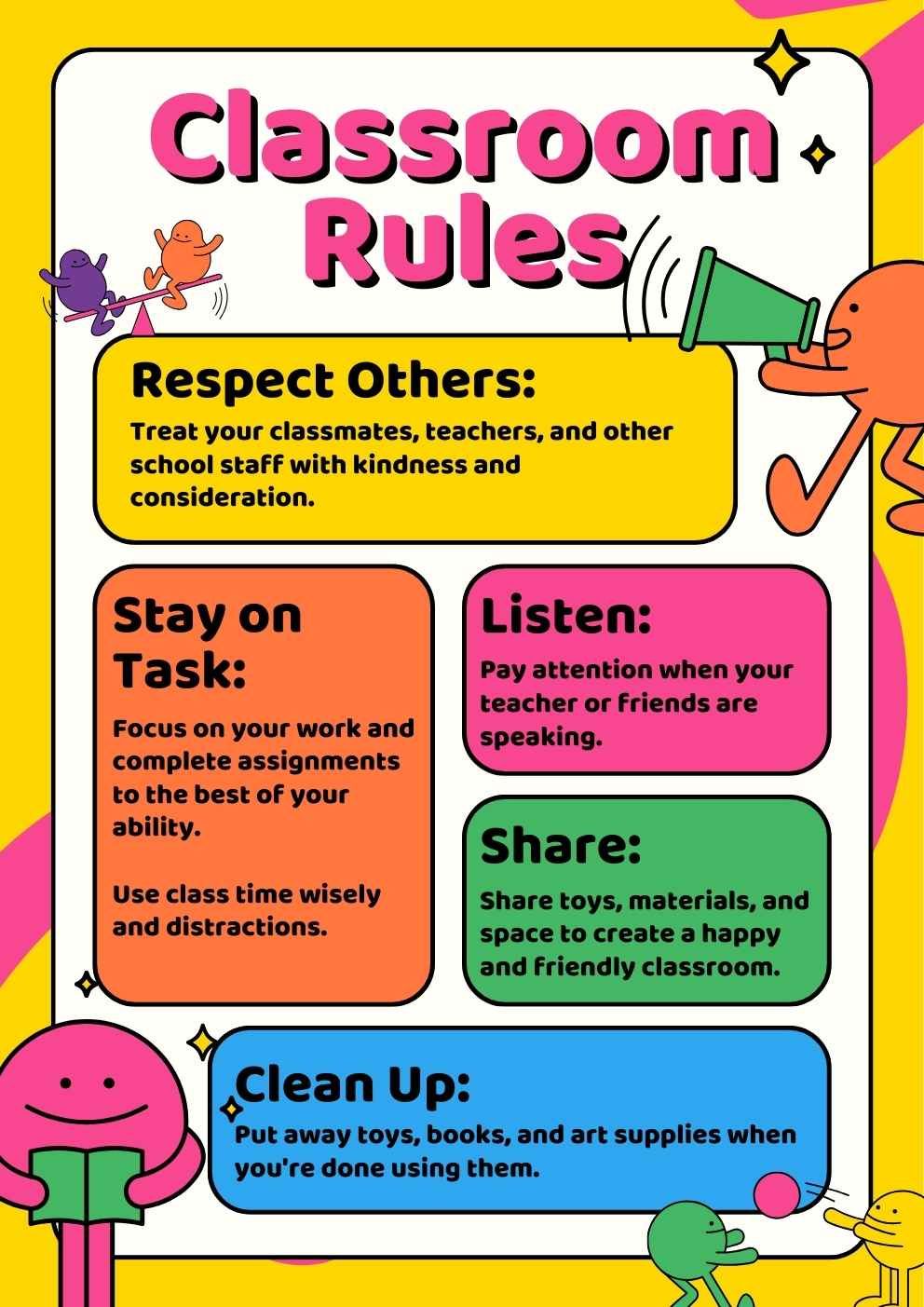 Cute Illustrated Classroom Rules Poster Slides - diapositiva 2