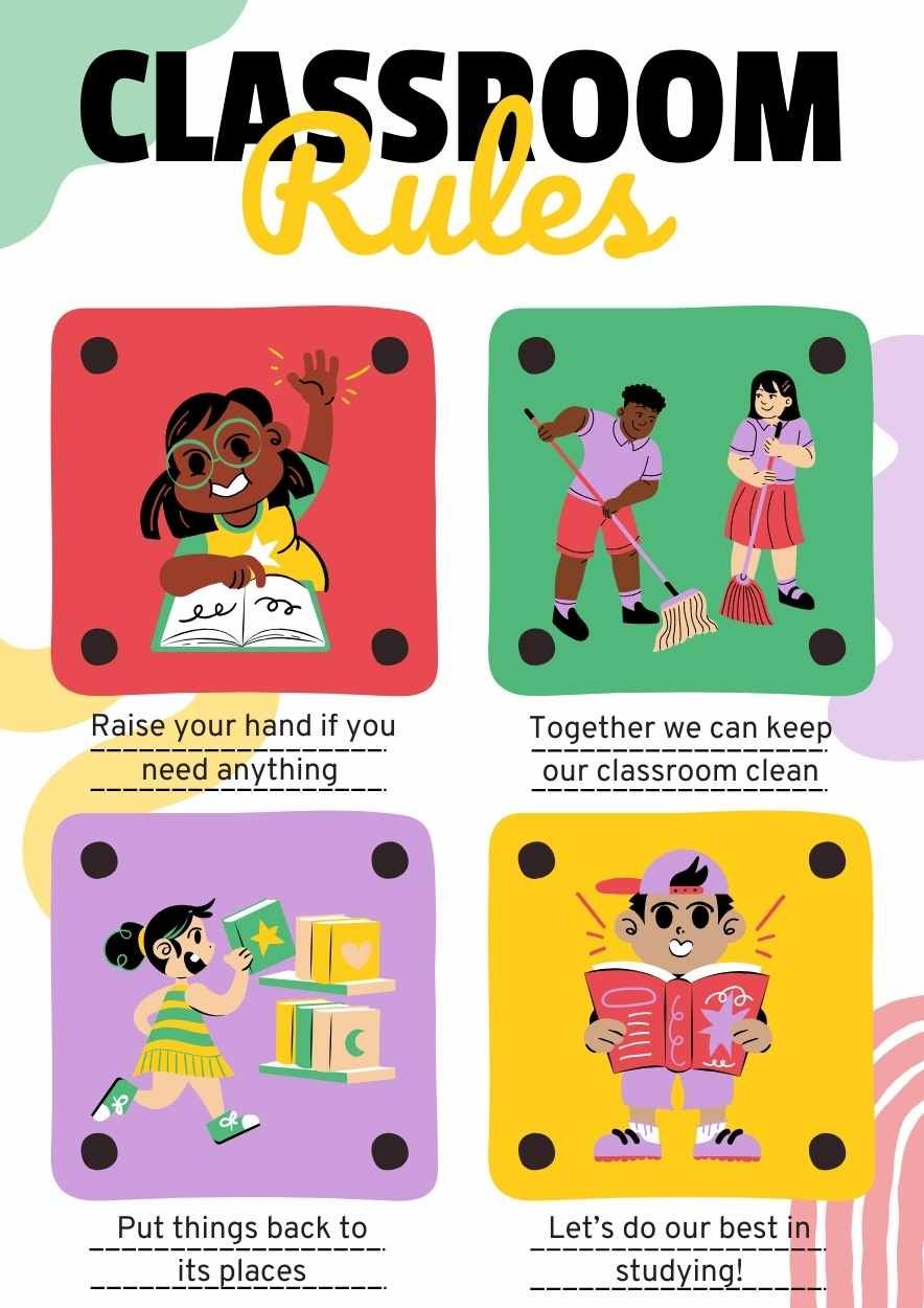 Cute Illustrated Classroom Rules Poster - slide 2