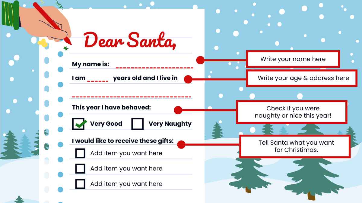 Cute Illustrated Dear Santa Letter Activity Workbook - slide 9