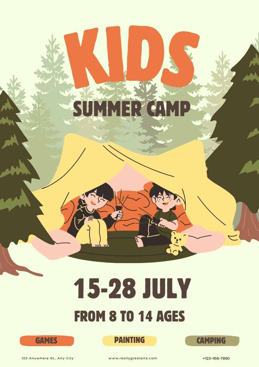 Cute Illustrated Kids Summer Camp Poster - slide 1