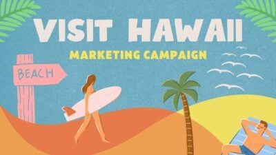 Slide Kampanye Pemasaran Liburan ke Hawaii dengan Ilustrasi Lucu