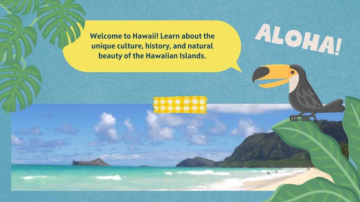 Slide Kampanye Pemasaran Liburan ke Hawaii dengan Ilustrasi Lucu - slide 3