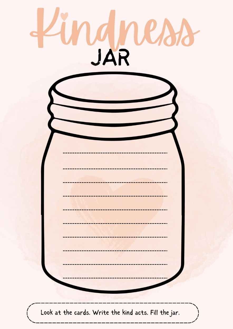 Cute Kindness Jar Activity Worksheet - diapositiva 1