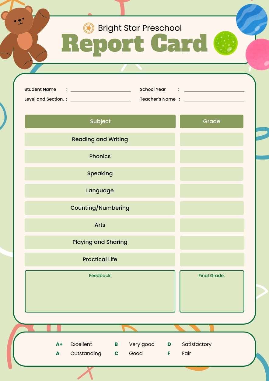 Cute Pre-School Report Card - diapositiva 2