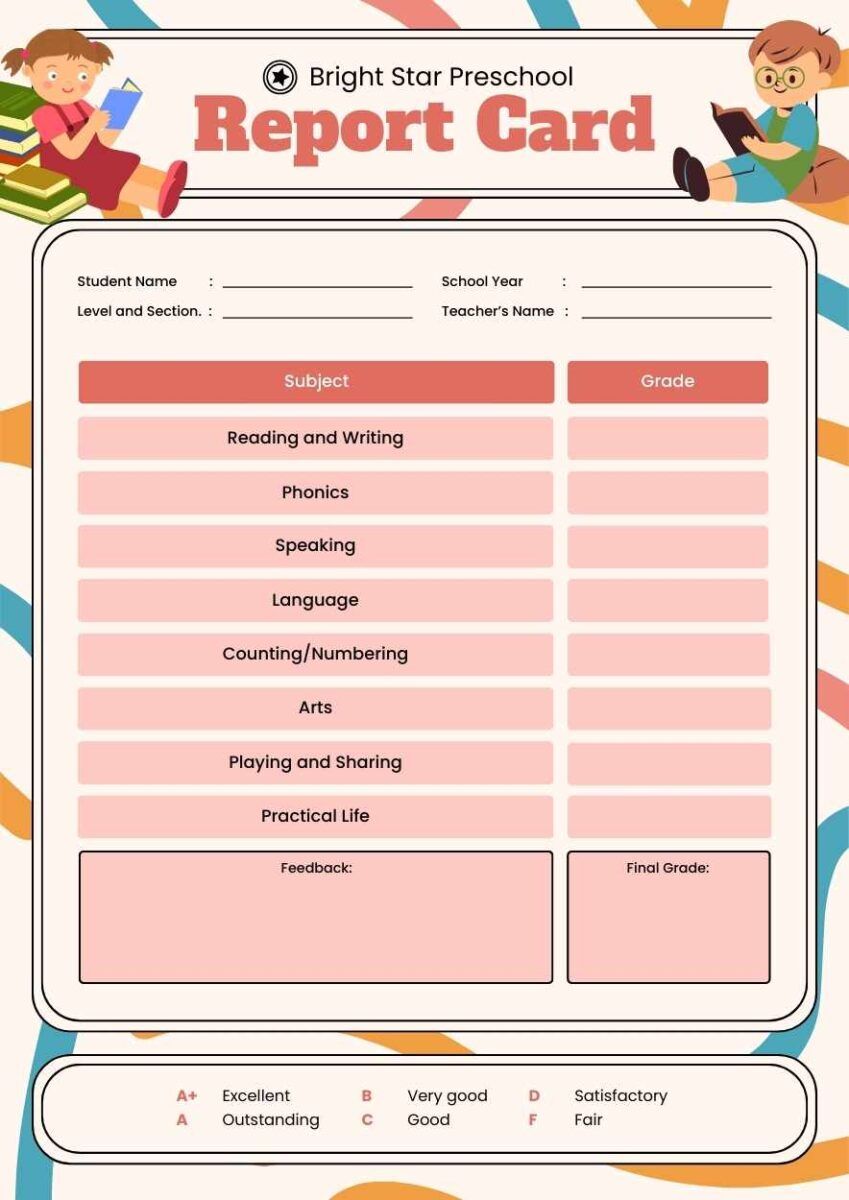 Cute Pre-School Report Card