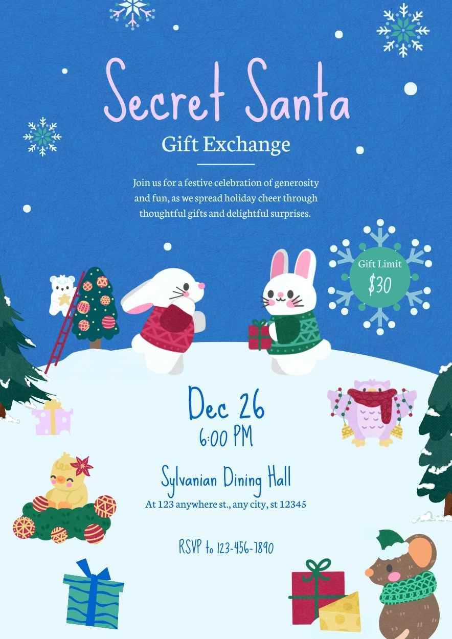 Cute Secret Santa Exchange Christmas Party Flyer - slide 1