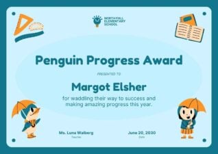 Cute Winter Penguin Awards Certificate