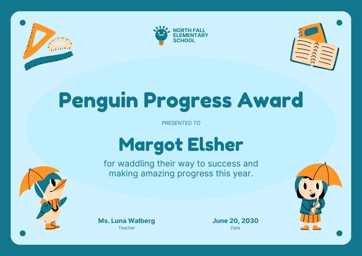 Cute Winter Penguin Awards Certificate - slide 1