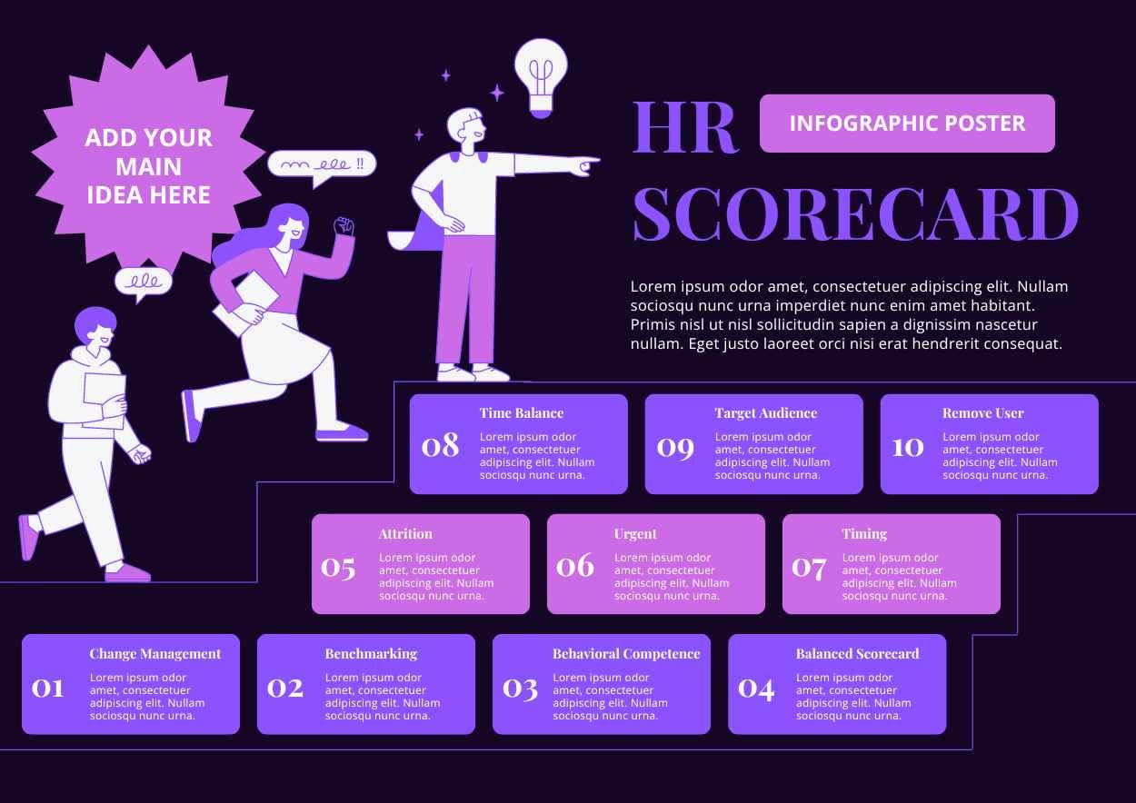 Dark Illustrated HR Scorecard Infographic - slide 1