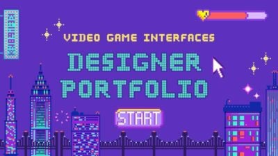 Plantillas de Portafolio Píxel Púrpura para Diseñadores de Videojuegos