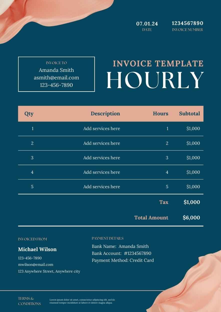 Elegant Hourly Invoice Template - slide 1