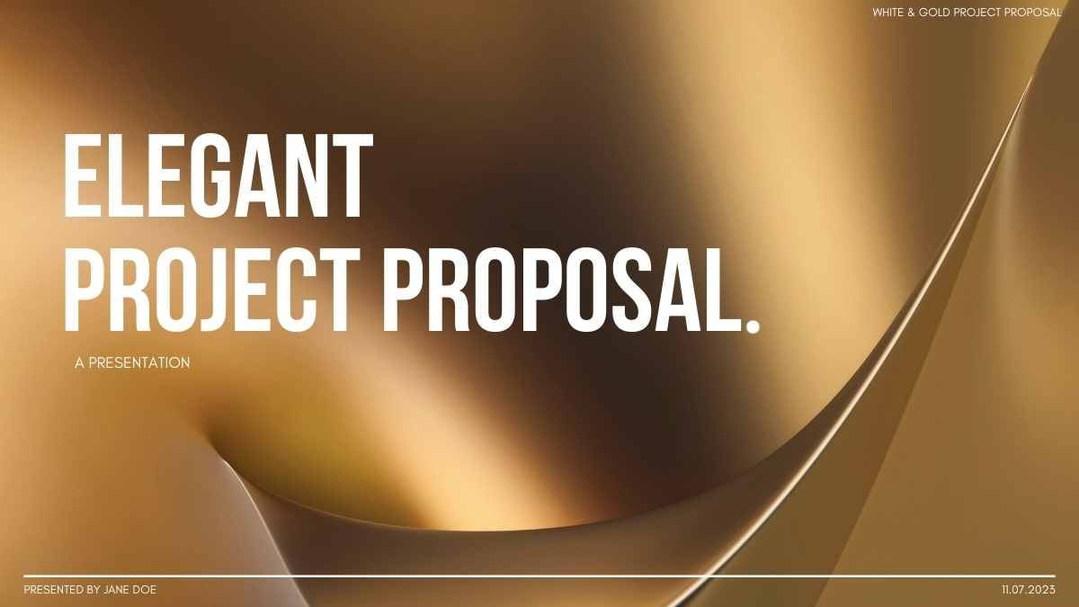 Slides de Proposta de Projeto Profissional, Elegante, Minimalista, em Branco e Dourado - deslizar 1