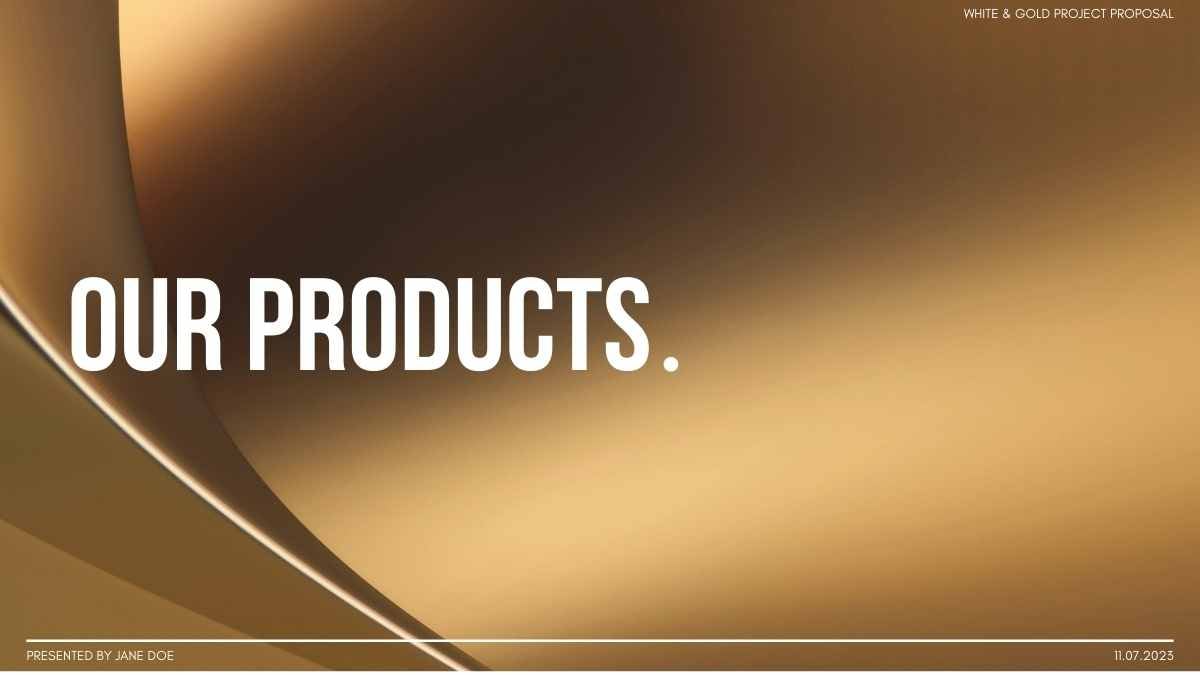 Slides de Proposta de Projeto Profissional, Elegante, Minimalista, em Branco e Dourado - deslizar 8