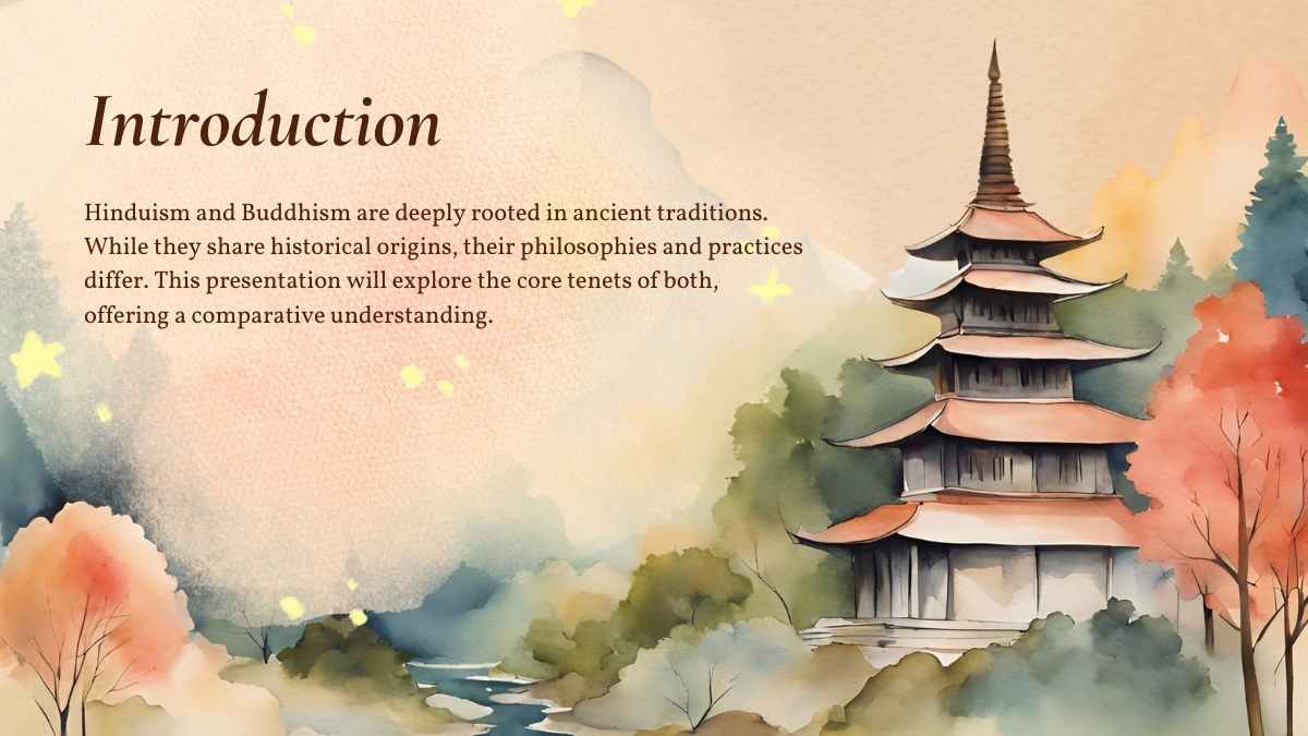 Elegant Watercolor Hinduism And Buddhism Slides - slide 2