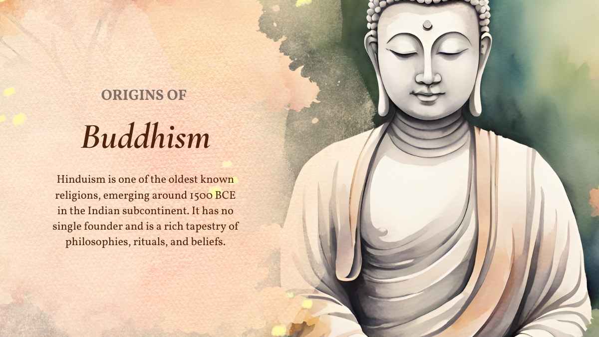 Elegant Watercolor Hinduism And Buddhism Slides - slide 4