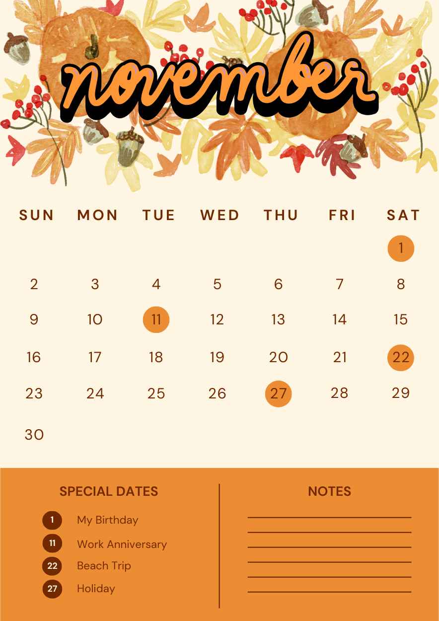 Fall November Calendar Planner - slide 2