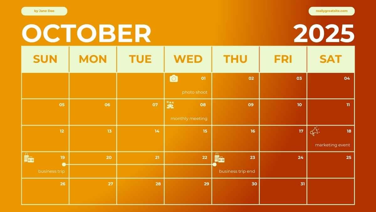 Plantillas Diarias de Calendario para Octubre en Otoño - diapositiva 3