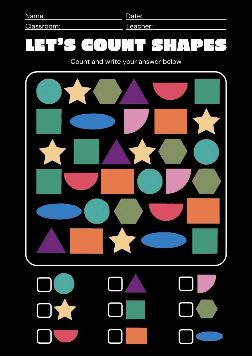 Geometric Counting Shapes Math Worksheet - slide 1